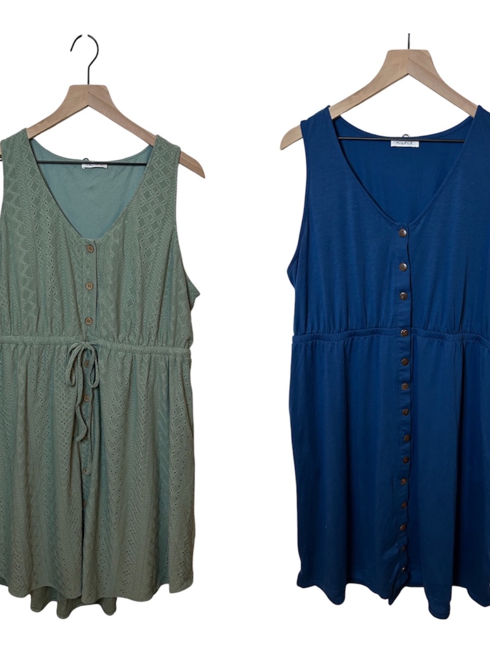 2 EUC Green and Blue Button Plus Size Summer Sleeveless Dresses Size 1X (US 18)